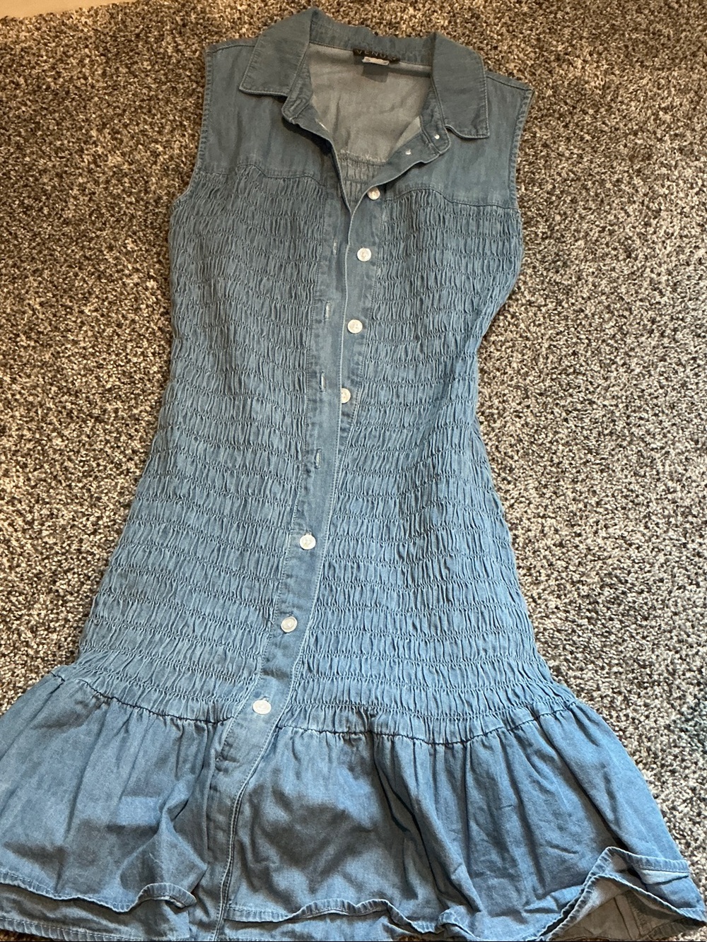 VENUS Sleeveless Smocked Denim Midi Dress - Blue